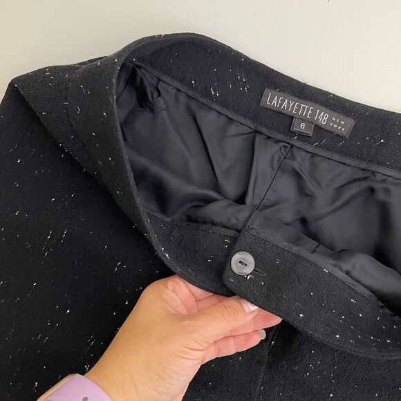 Lafayette 148 NY Straight Pants Sz 6 Wool Silk Black Speckled Career Trouser - Picture 4 of 14